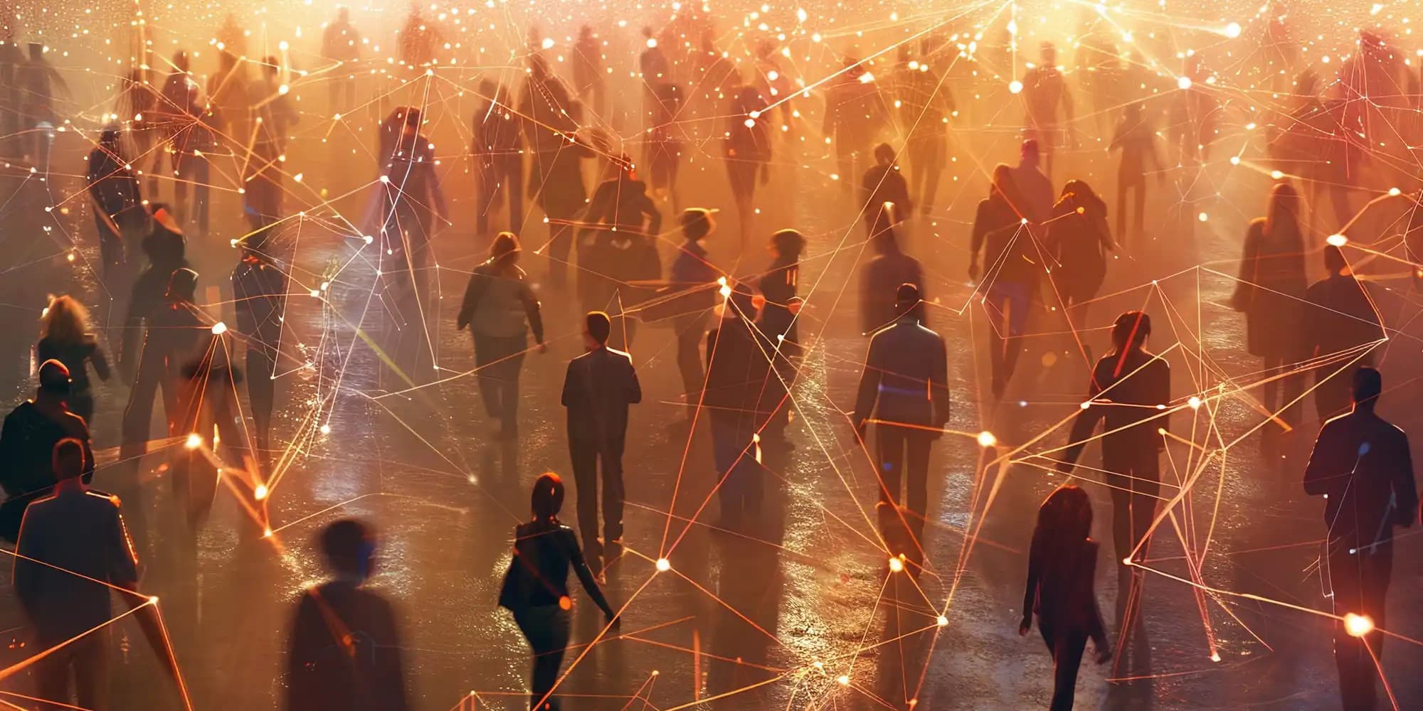 illustrative image of digital lines and group of people