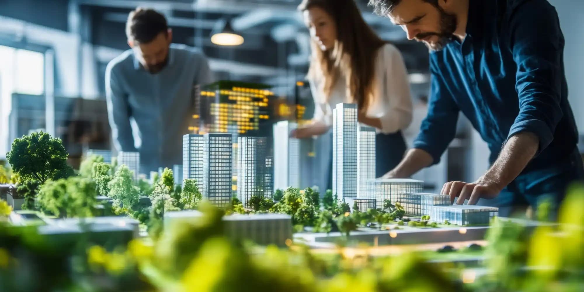 group of people working on a buildings and landscape prototype