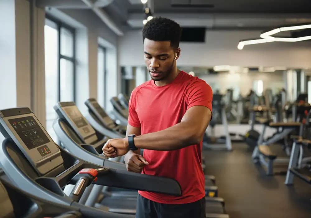 a male doing workout at a gym using a treadmill