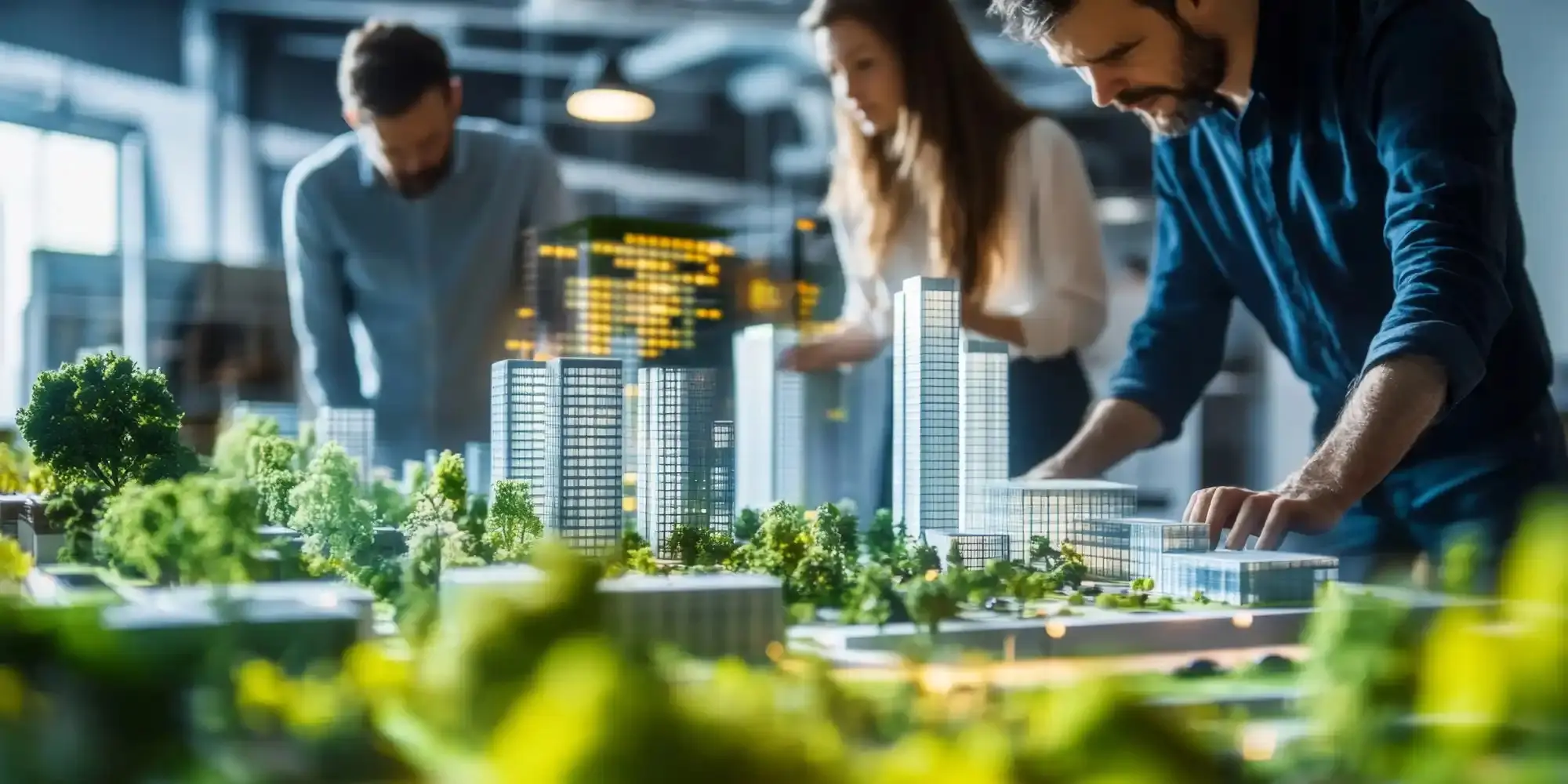 group of people working on a buildings and landscape prototype