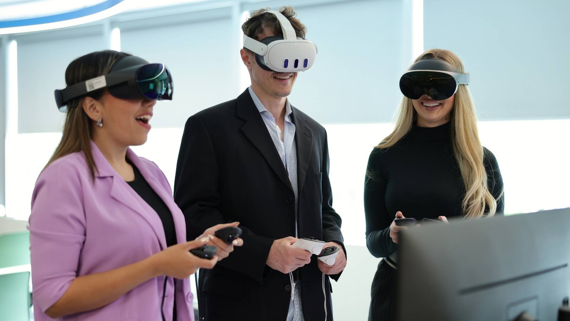 Students using virtual reality headsets