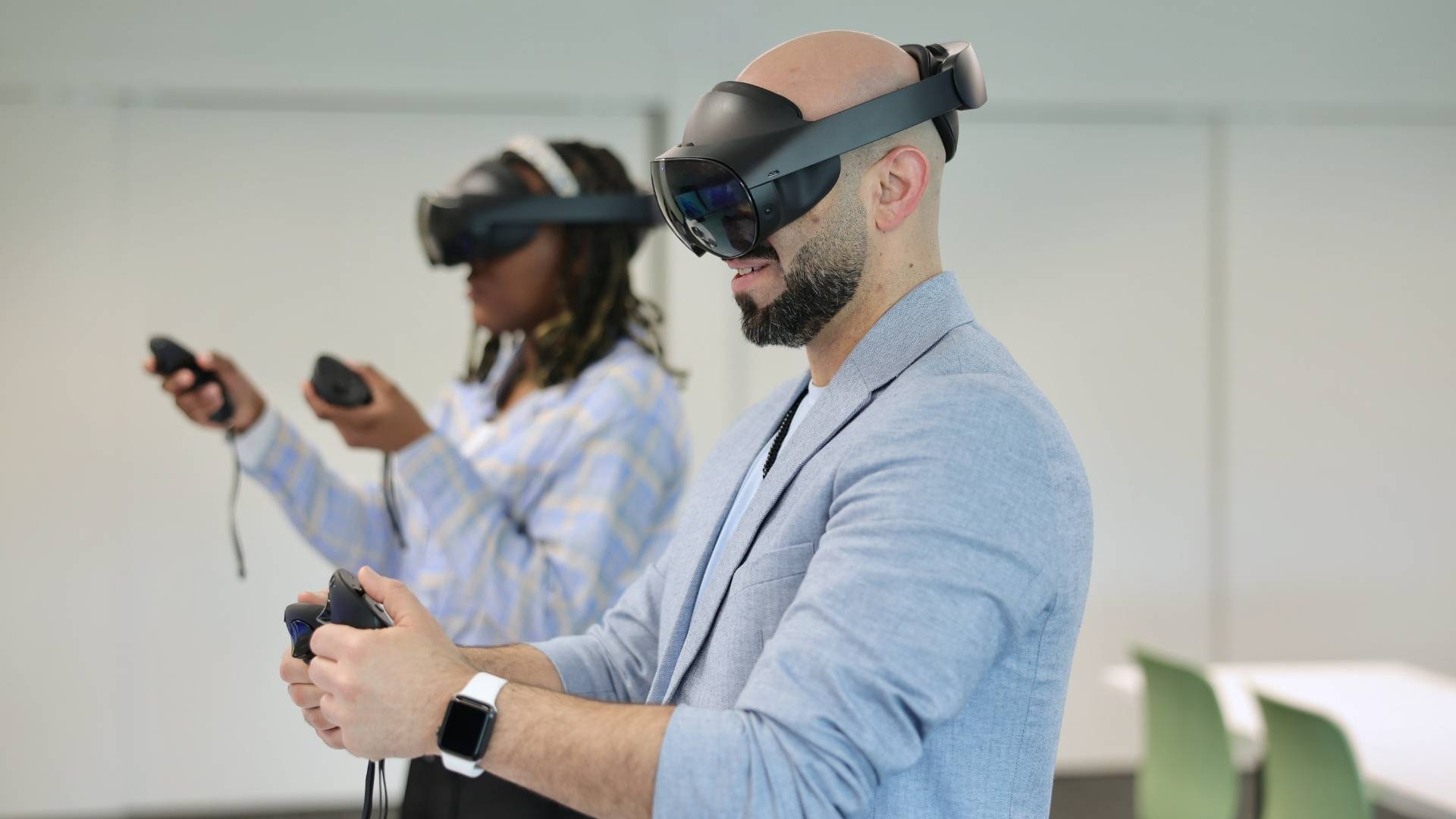 Students engaged in virtual reality learning